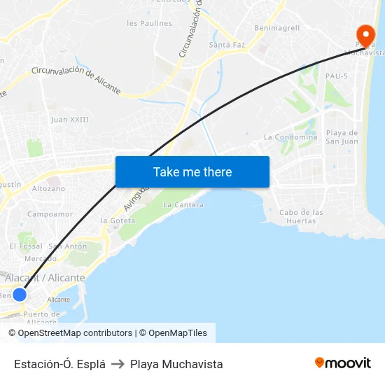 Estación-Ó. Esplá to Playa Muchavista map