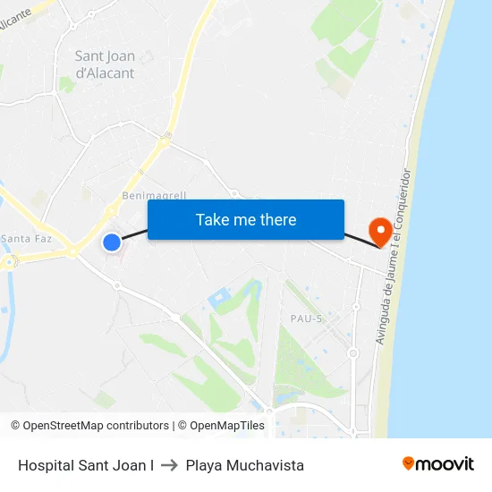 Hospital Sant Joan I to Playa Muchavista map