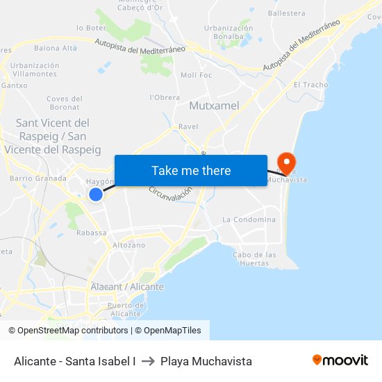 Alicante - Santa Isabel I to Playa Muchavista map