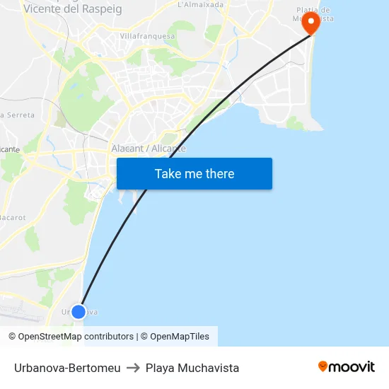 Urbanova-Bertomeu to Playa Muchavista map