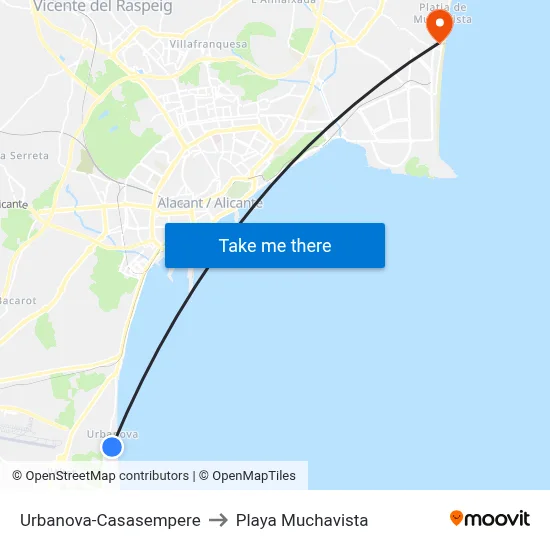 Urbanova-Casasempere to Playa Muchavista map