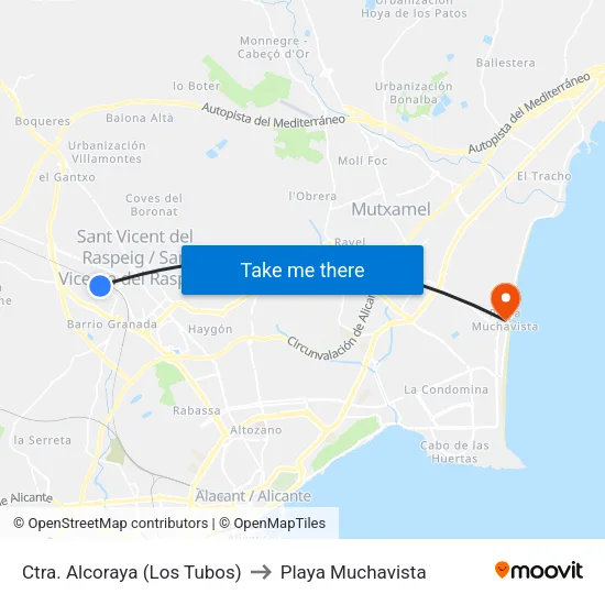Ctra. Alcoraya (Los Tubos) to Playa Muchavista map