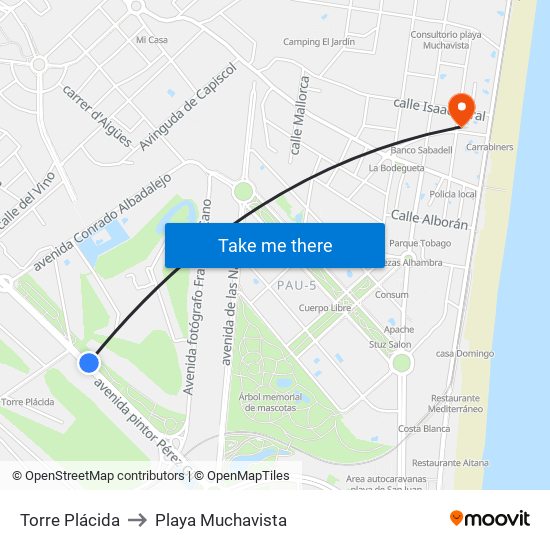 Torre Plácida to Playa Muchavista map