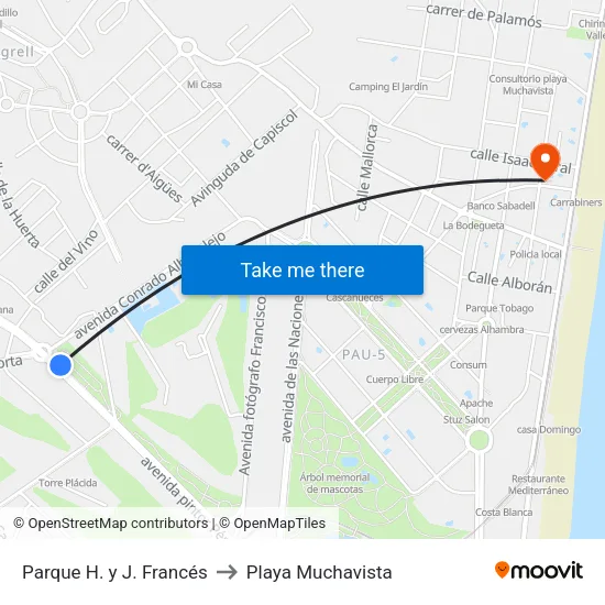 Parque H. y J. Francés to Playa Muchavista map
