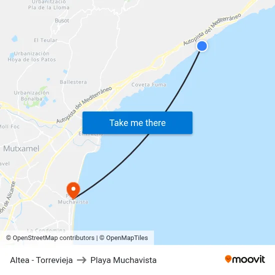 Altea - Torrevieja to Playa Muchavista map