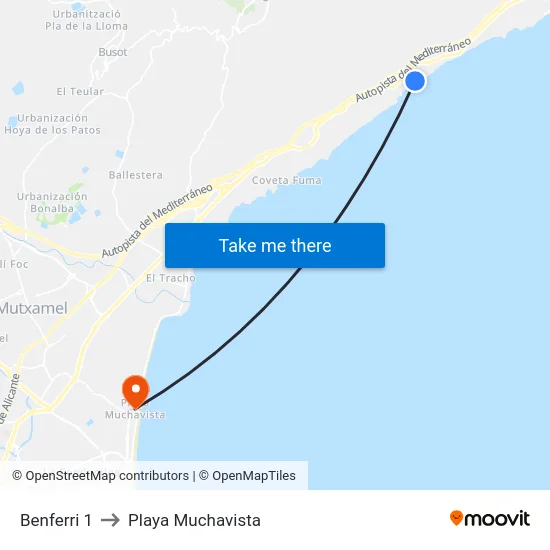 Benferri 1 to Playa Muchavista map