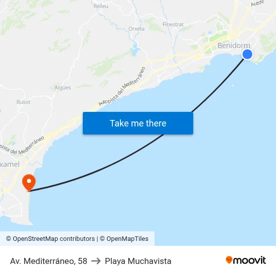 Av. Mediterráneo, 58 to Playa Muchavista map