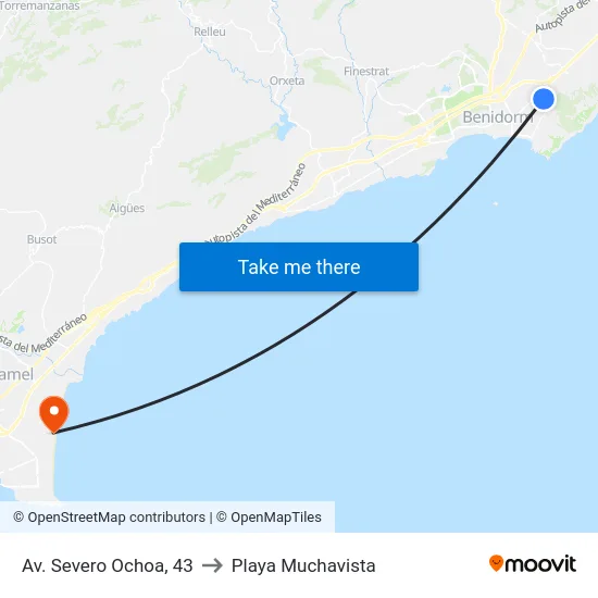 Av. Severo Ochoa, 43 to Playa Muchavista map