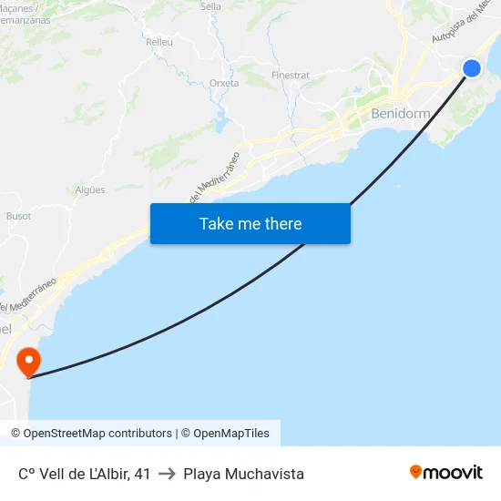 Cº Vell de L'Albir, 41 to Playa Muchavista map
