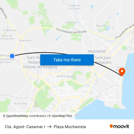 Cta. Agost- Casamar I to Playa Muchavista map