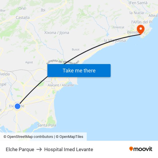 Elche Parque to Hospital Imed Levante map