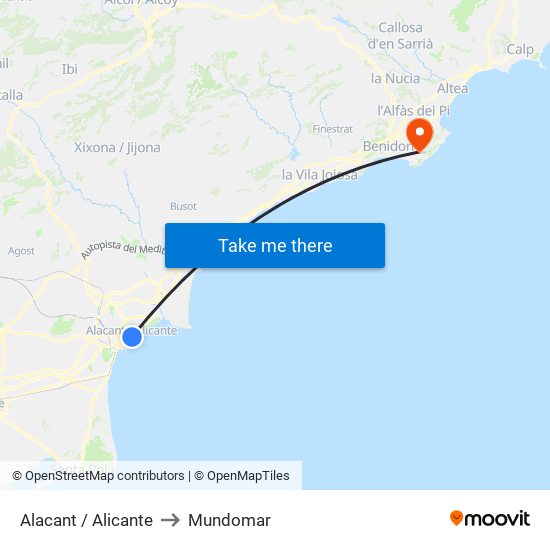 Alacant / Alicante to Mundomar map
