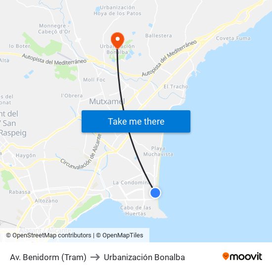 Av. Benidorm (Tram) to Urbanización Bonalba map