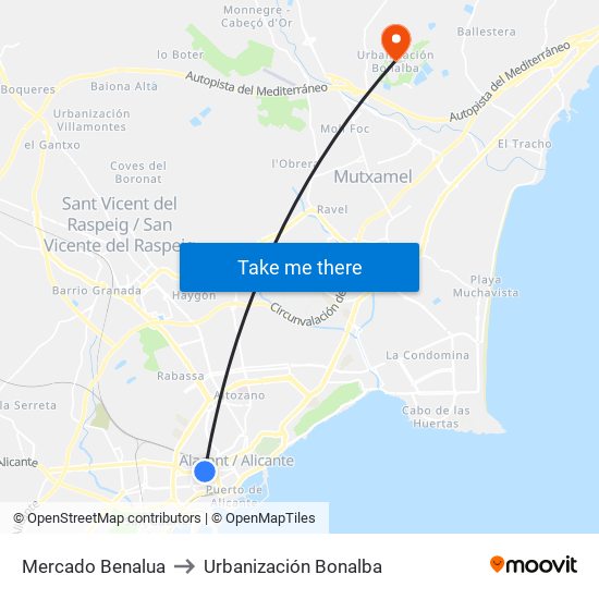 Mercado Benalua to Urbanización Bonalba map