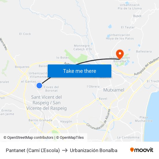 Pantanet (Camí L'Escola) to Urbanización Bonalba map