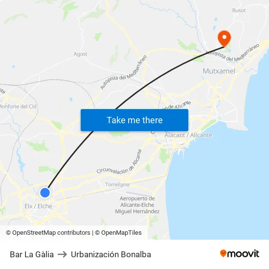Bar La Gàlia to Urbanización Bonalba map