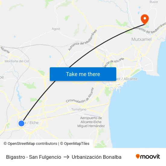 Bigastro - San Fulgencio to Urbanización Bonalba map