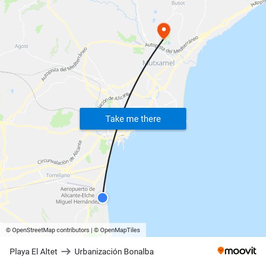 Playa El Altet to Urbanización Bonalba map