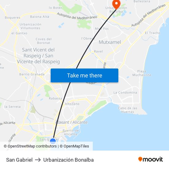 San Gabriel to Urbanización Bonalba map