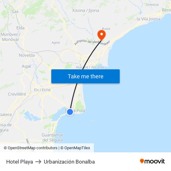 Hotel Playa to Urbanización Bonalba map