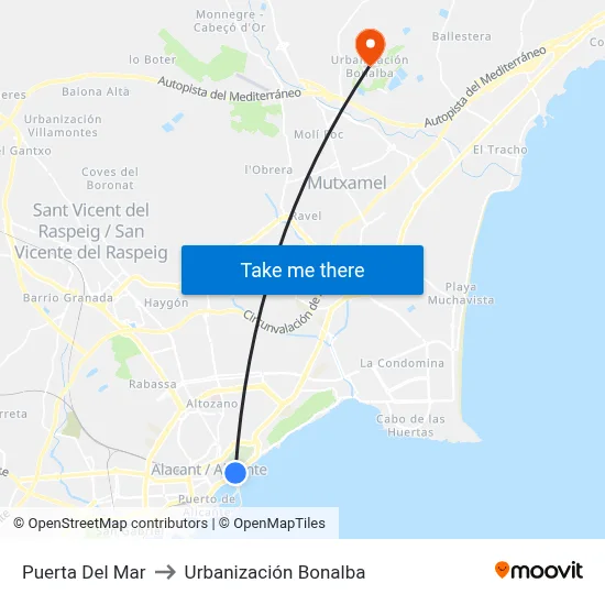 Puerta Del Mar to Urbanización Bonalba map
