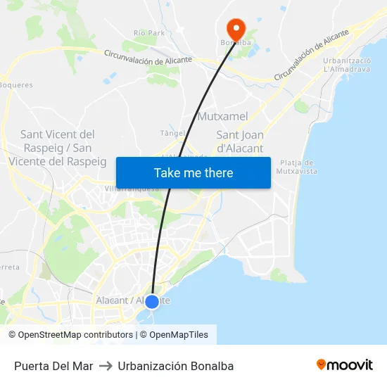 Puerta Del Mar to Urbanización Bonalba map