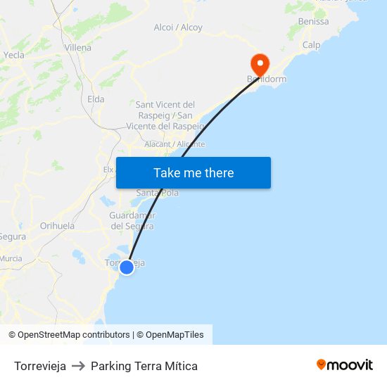 Torrevieja to Parking Terra Mítica map