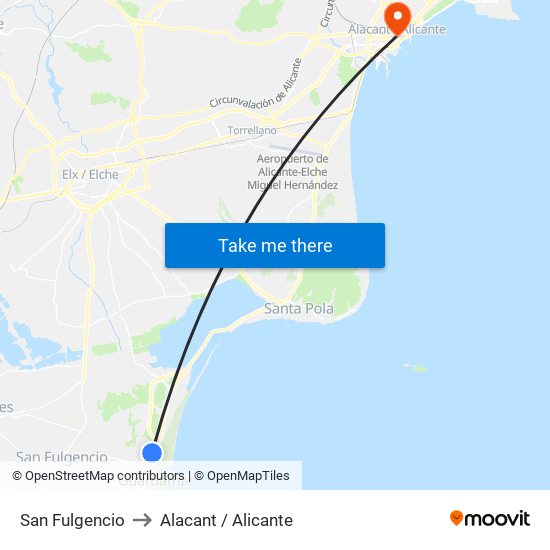 San Fulgencio to Alacant / Alicante map