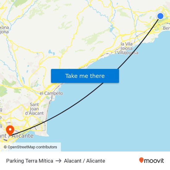 Parking Terra Mítica to Alacant / Alicante map