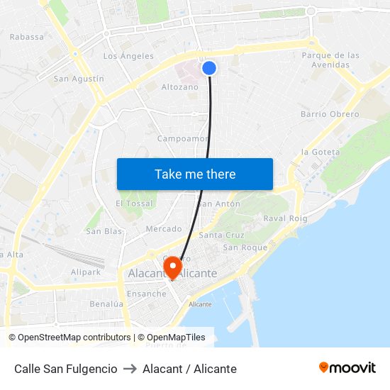 Calle San Fulgencio to Alacant / Alicante map