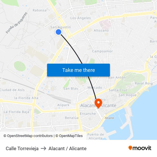 Calle Torrevieja to Alacant / Alicante map