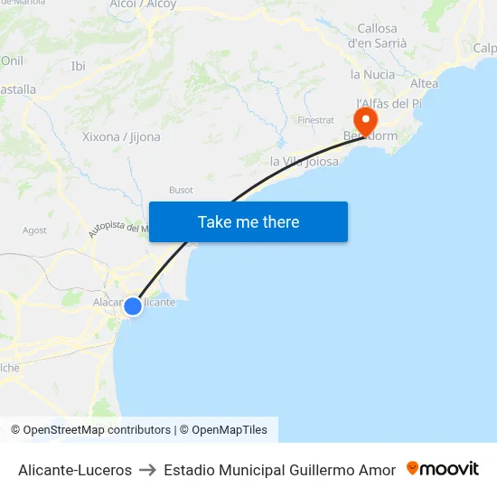 Alicante-Luceros to Estadio Municipal Guillermo Amor map