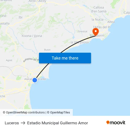 Luceros to Estadio Municipal Guillermo Amor map