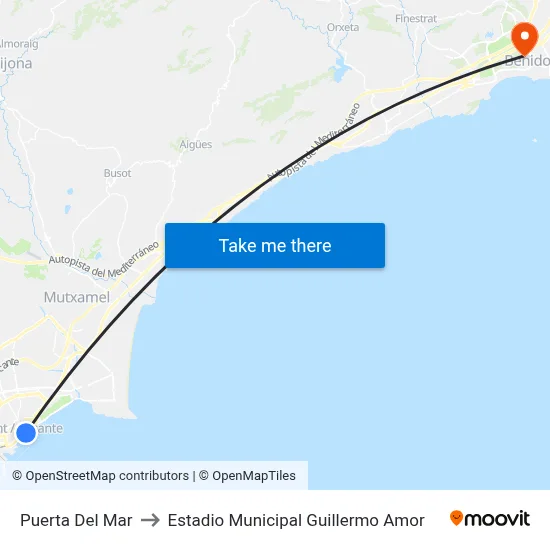 Puerta Del Mar to Estadio Municipal Guillermo Amor map