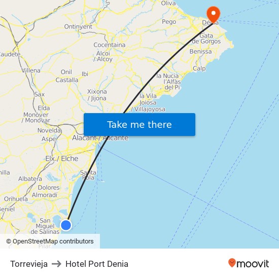 Torrevieja to Hotel Port Denia map