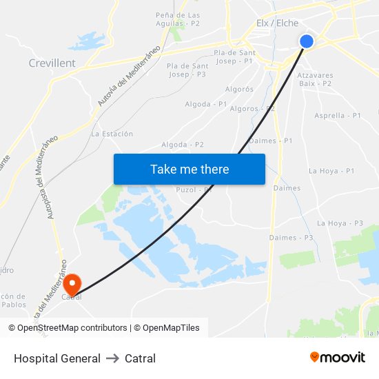 Hospital General to Catral map