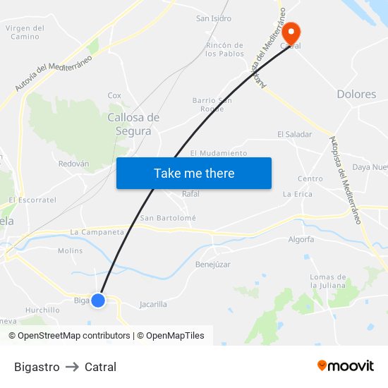 Bigastro to Catral map