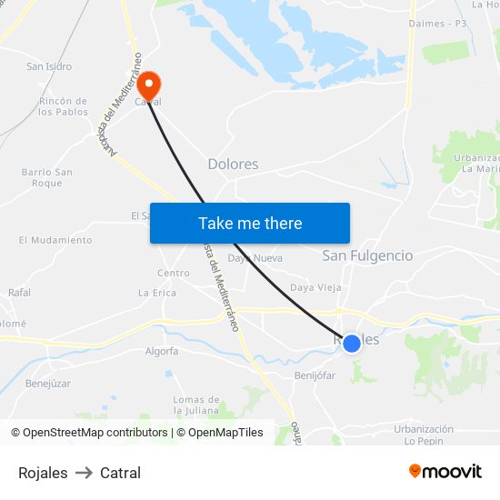 Rojales to Catral map