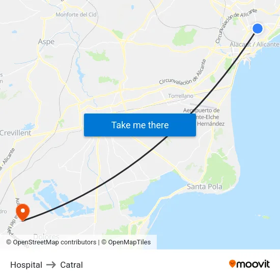 Hospital to Catral map