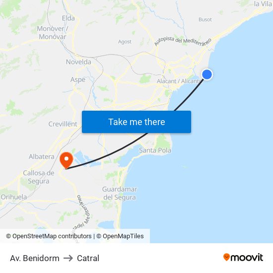 Av. Benidorm to Catral map