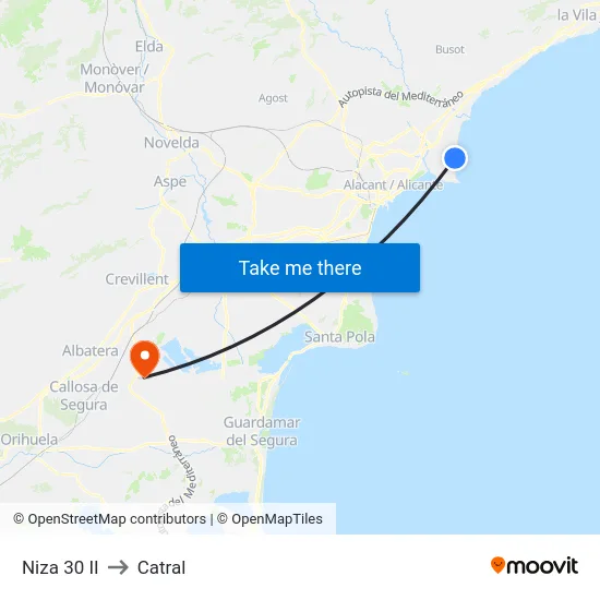 Niza 30 II to Catral map