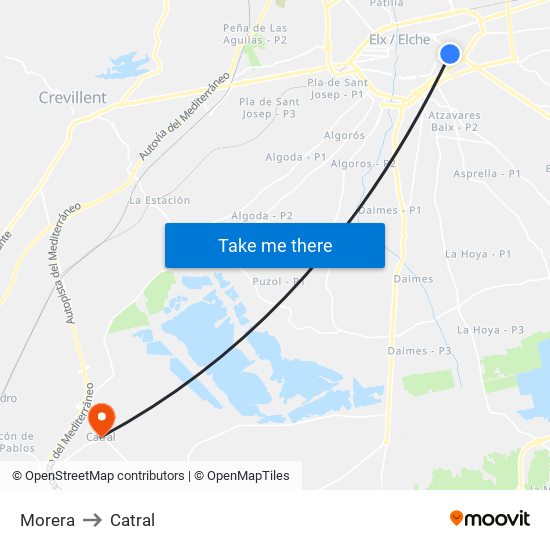 Morera to Catral map