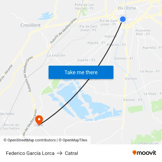 Federico García Lorca to Catral map