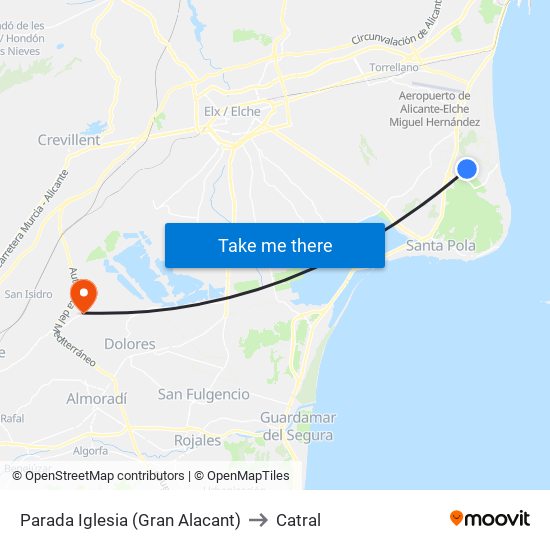 Parada Iglesia (Gran Alacant) to Catral map