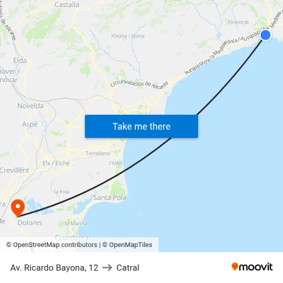 Av. Ricardo Bayona, 12 to Catral map