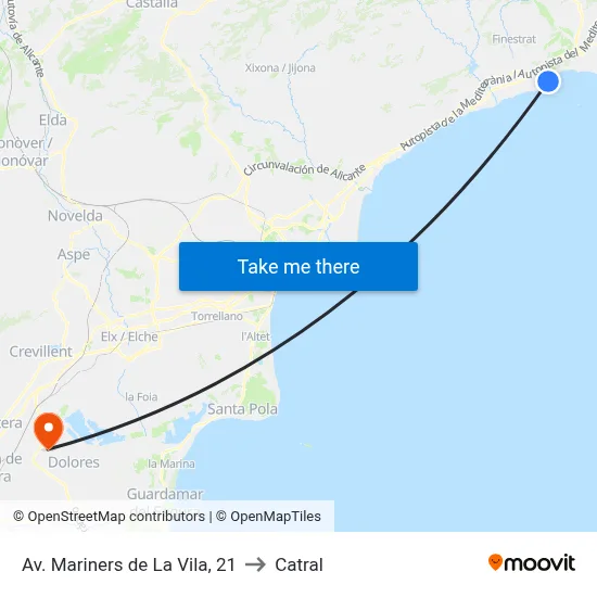 Av. Mariners de La Vila, 21 to Catral map