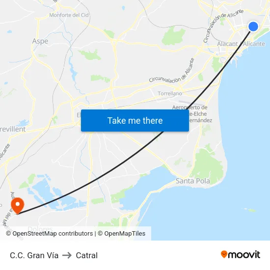 C.C. Gran Vía to Catral map
