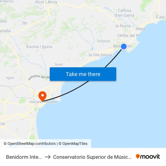 Benidorm Intermodal to Conservatorio Superior de Música Óscar Esplá map