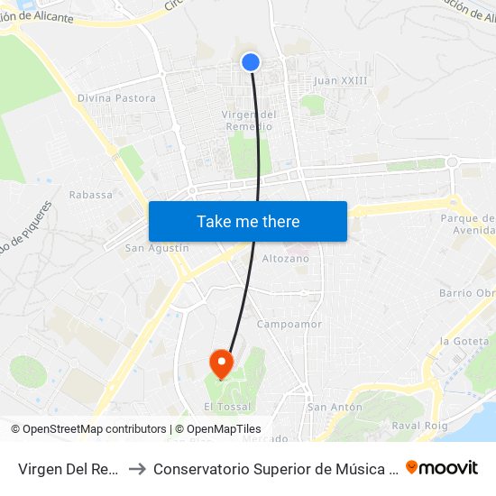 Virgen Del Remedio to Conservatorio Superior de Música Óscar Esplá map