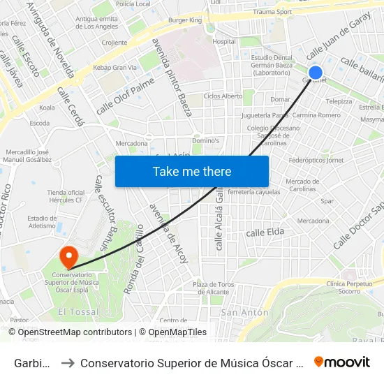 Garbinet to Conservatorio Superior de Música Óscar Esplá map